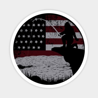 Bigfoot Fishing American Flag Magnet